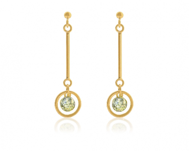 Dangling circle stud earrings with green glass opal